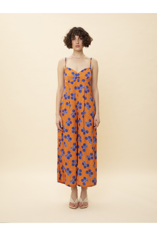 BUSTIER PRINTED BLUBERRIES JUMPSUIT