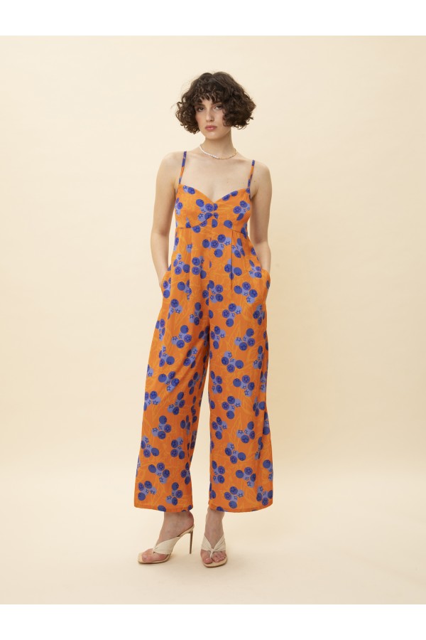 BUSTIER PRINTED BLUBERRIES JUMPSUIT