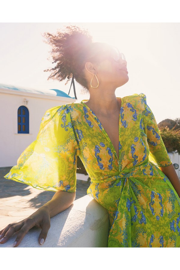 MERSEVI CORAL GARDEN MAXI WRAP DRESS