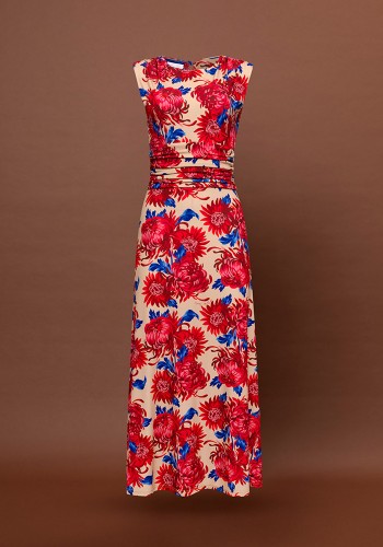 RUCHED JERSEY MAXI DRESS - CHRYSANTHEMA BEIGE