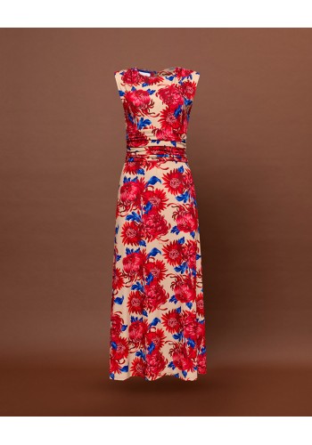 RUCHED JERSEY MAXI DRESS - CHRYSANTHEMA BEIGE