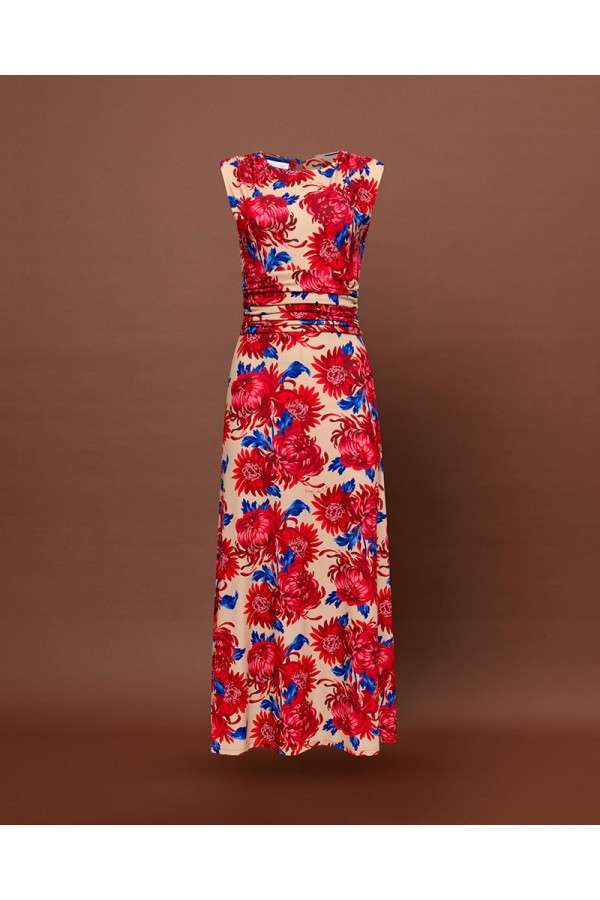 RUCHED JERSEY MAXI DRESS - CHRYSANTHEMA BEIGE