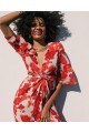 MERSEVI ABSTRACT FLAME MAXI WRAP DRESS