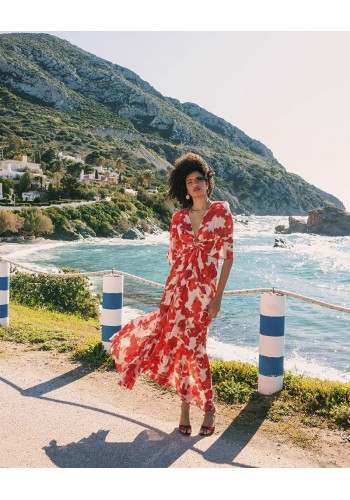 MERSEVI ABSTRACT FLAME MAXI WRAP DRESS