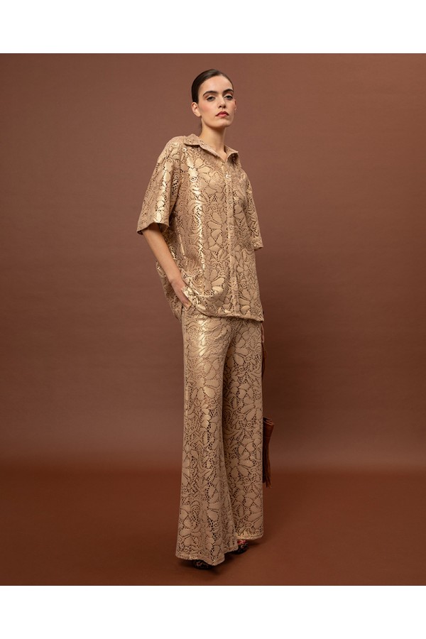 OVERSIZED KNITED SHIRT - BEIGE GOLD