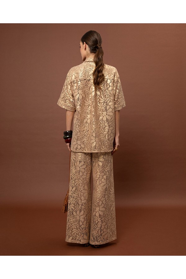 OVERSIZED KNITED SHIRT - BEIGE GOLD
