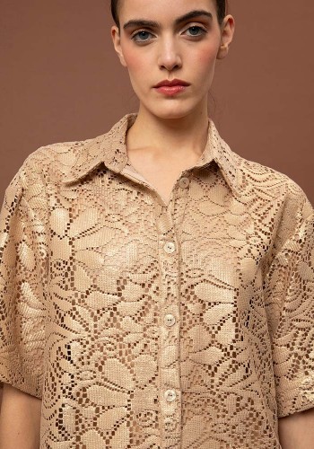 OVERSIZED KNITED SHIRT - BEIGE GOLD