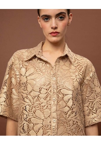 OVERSIZED KNITED SHIRT - BEIGE GOLD