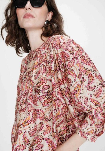 GRACE AND MILA LOOSE FLORAL BLOUSE WITH PUFF SLEEVES PECHE VEZIA