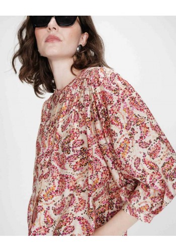 GRACE AND MILA LOOSE FLORAL BLOUSE WITH PUFF SLEEVES PECHE VEZIA