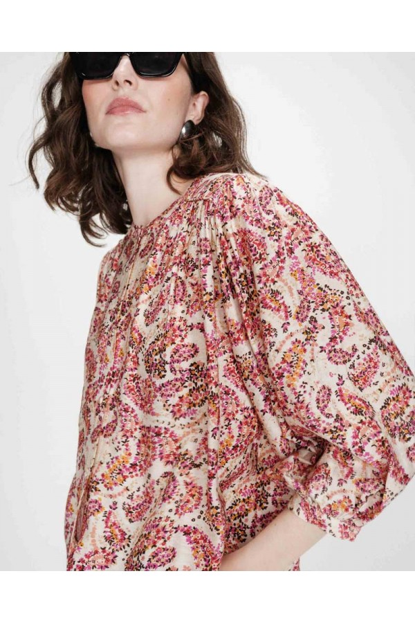 GRACE AND MILA LOOSE FLORAL BLOUSE WITH PUFF SLEEVES PECHE VEZIA