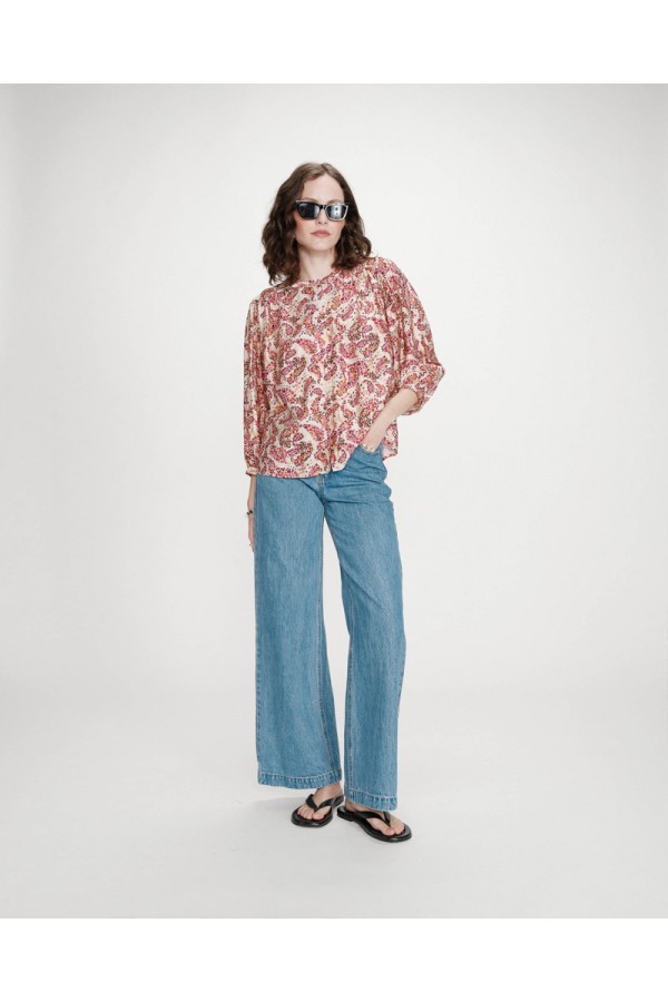 GRACE AND MILA LOOSE FLORAL BLOUSE WITH PUFF SLEEVES PECHE VEZIA