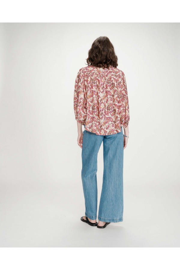GRACE AND MILA LOOSE FLORAL BLOUSE WITH PUFF SLEEVES PECHE VEZIA