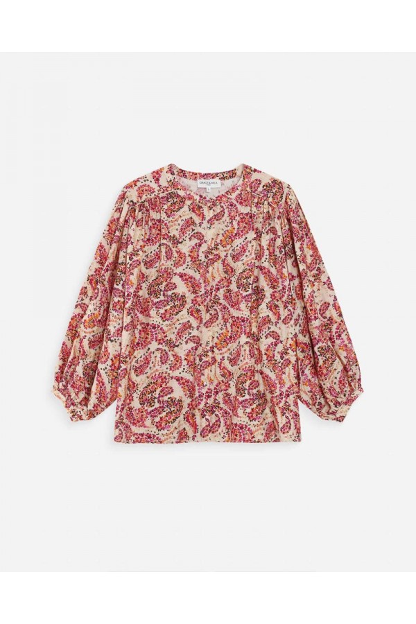 GRACE AND MILA LOOSE FLORAL BLOUSE WITH PUFF SLEEVES PECHE VEZIA