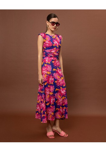 RUCHED JERSEY MAXI DRESS - CHRYSANTHEMA BLUE