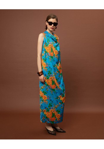 DRAPED SATIN MAXI DRESS - TAPETSARIA AQUA