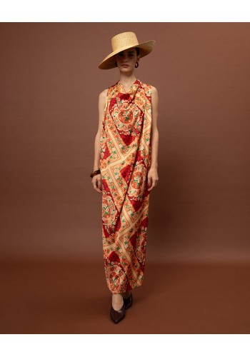 DRAPED SATIN MAXI DRESS - MPOUCHARA