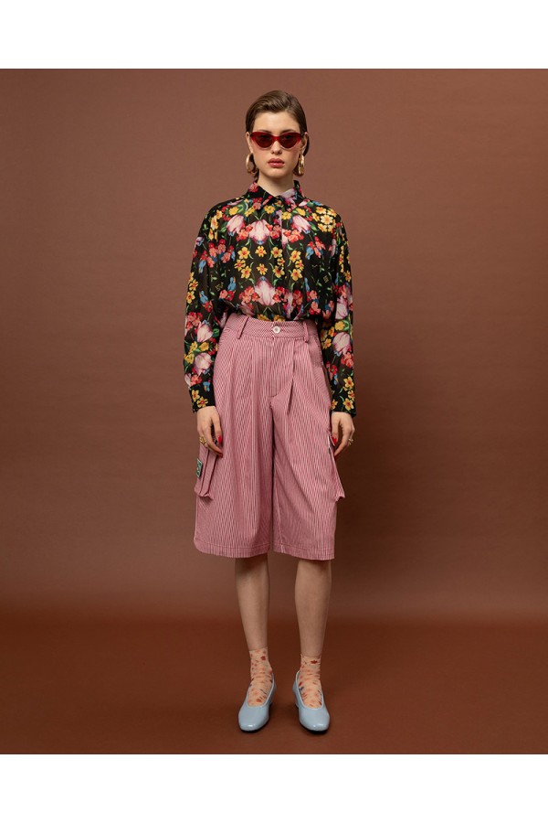 OVERSIZED CHIFFON SHIRT - BLOSSOMS BLACK