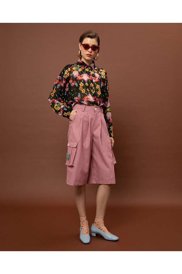 OVERSIZED CHIFFON SHIRT - BLOSSOMS BLACK