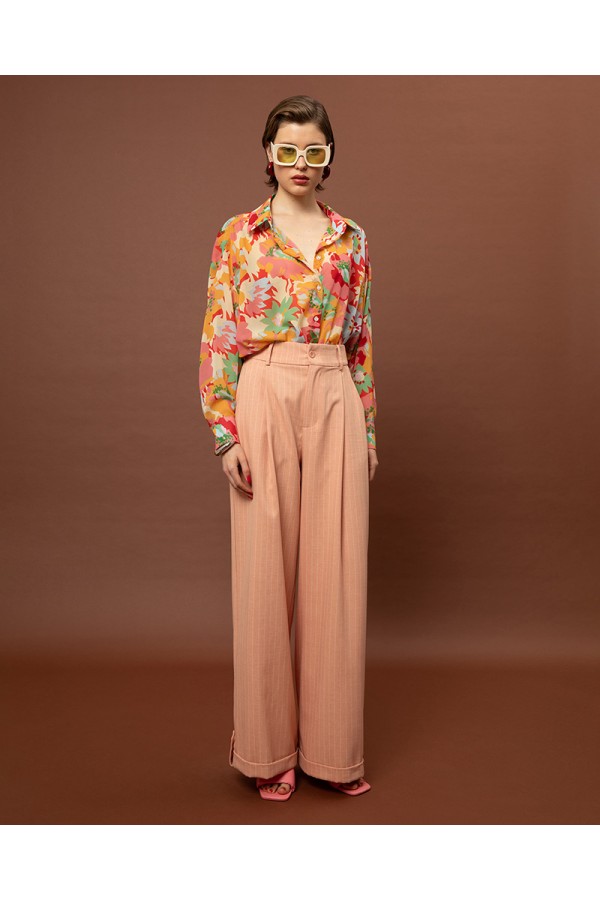 OVERSIZED CHIFFON SHIRT - POPPIES