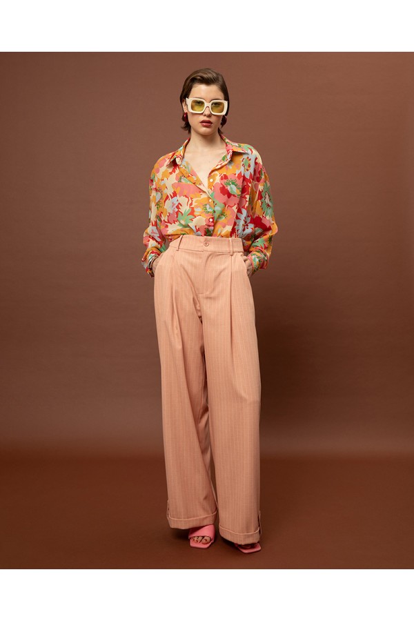 OVERSIZED CHIFFON SHIRT - POPPIES