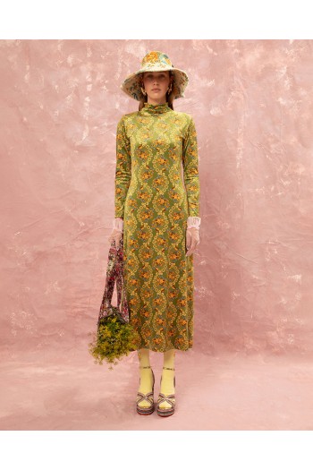 FLUFFY MAXI DRESS - LACE BOUQUET LIME