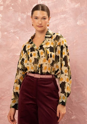 OVERSIZED CHIFFON SHIRT - NARCISSUS BLACK