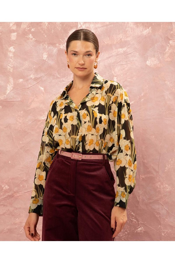 OVERSIZED CHIFFON SHIRT - NARCISSUS BLACK