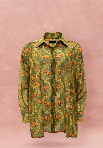 OVERSIZED CHIFFON SHIRT - LACE BOUQUET LIME