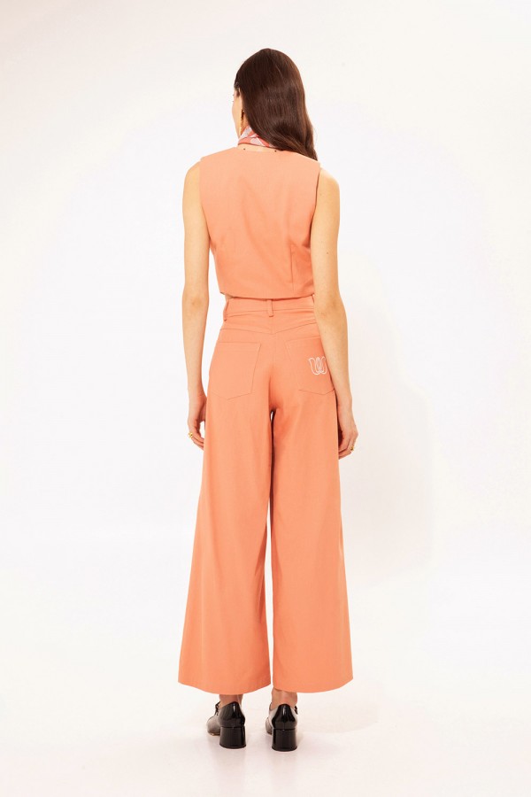 WIDE LEG DENIM PANTS PEACH