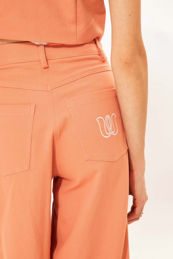 WIDE LEG DENIM PANTS PEACH