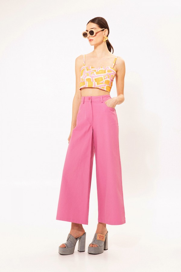 WIDE LEG DENIM PANTS PINK