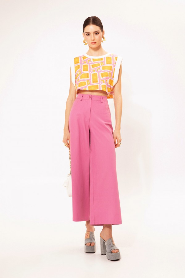 WIDE LEG DENIM PANTS PINK