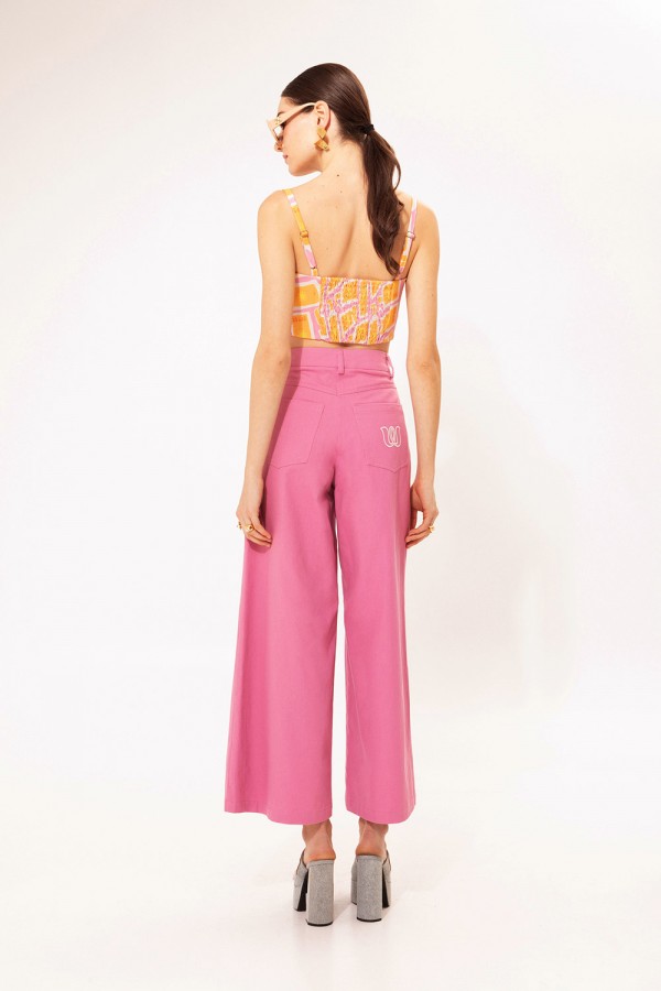 WIDE LEG DENIM PANTS PINK