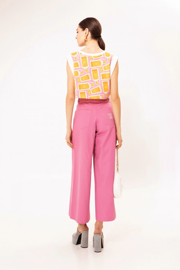 WIDE LEG DENIM PANTS PINK