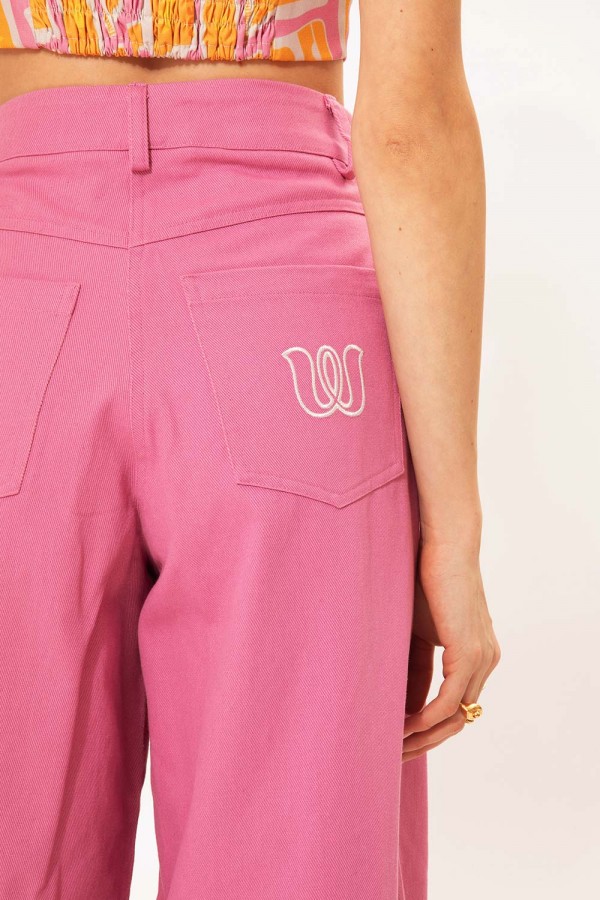 WIDE LEG DENIM PANTS PINK