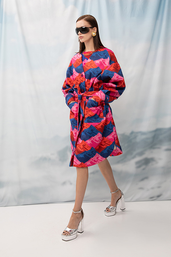 PRINTED OVERSIZED COAT RED MOUNTAINS