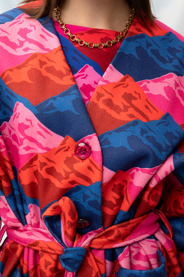PRINTED OVERSIZED COAT RED MOUNTAINS