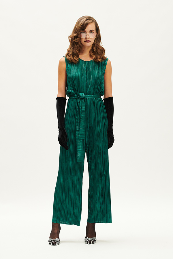 SLEEVLESS PLEATED JUMPSUIT EMERALD