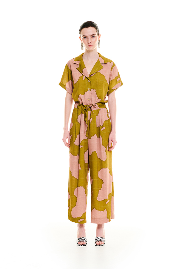 NOTCHED COLLAR PRINTED JUMPSUIT AFRICA