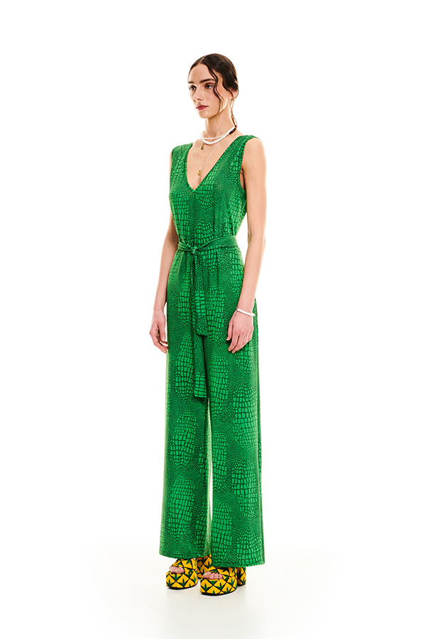 V JERSEY JUMPSUIT GREEN CROCO