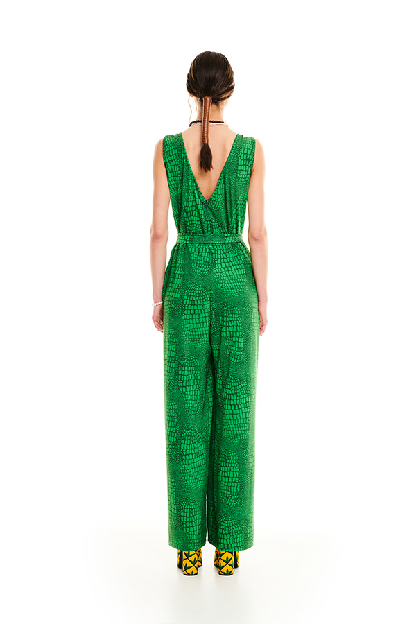 V JERSEY JUMPSUIT GREEN CROCO