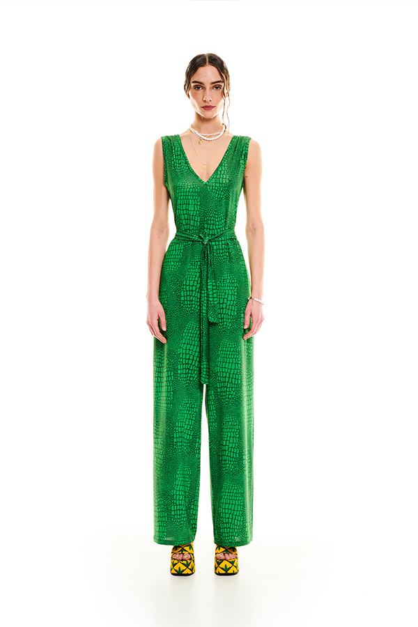 V JERSEY JUMPSUIT GREEN CROCO