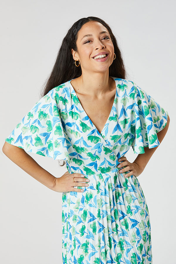 ΦΟΡΕΜΑ GREEN FLORAL PLISSE MIDI