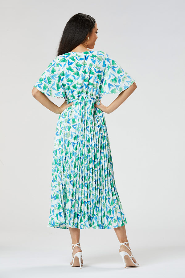 ΦΟΡΕΜΑ GREEN FLORAL PLISSE MIDI