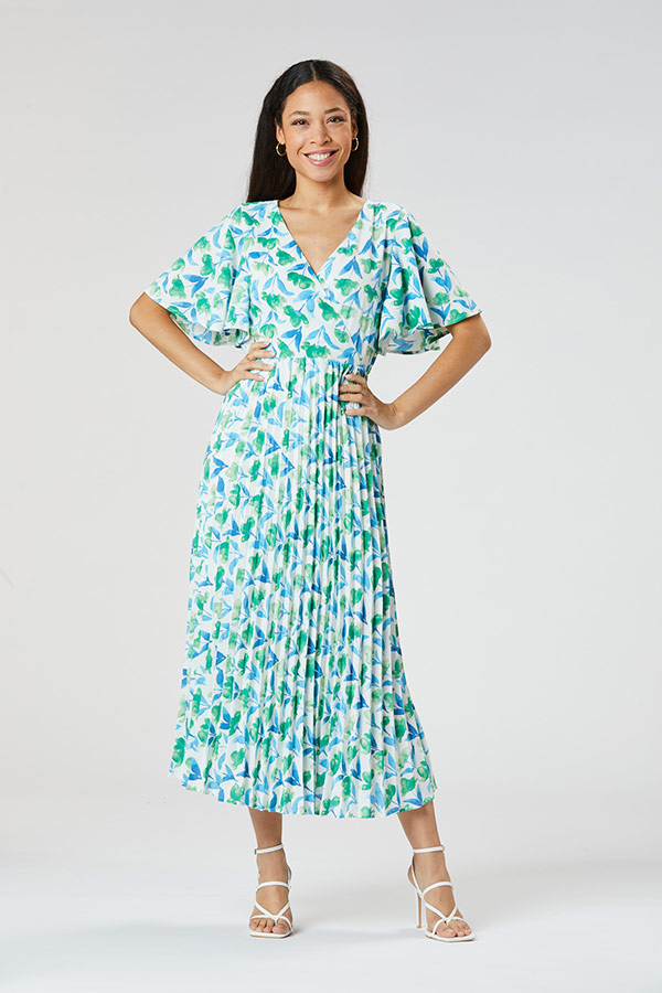 ΦΟΡΕΜΑ GREEN FLORAL PLISSE MIDI