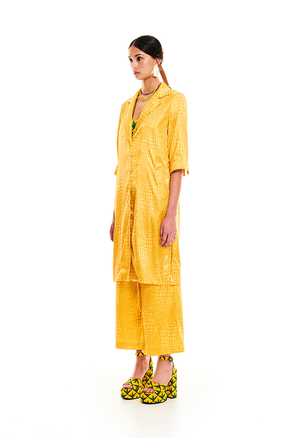 SHORT SLEEVE MIDI DRESS YELLOW CROCO