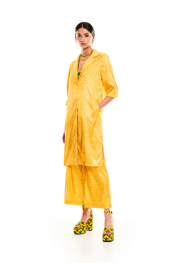 SHORT SLEEVE MIDI DRESS YELLOW CROCO