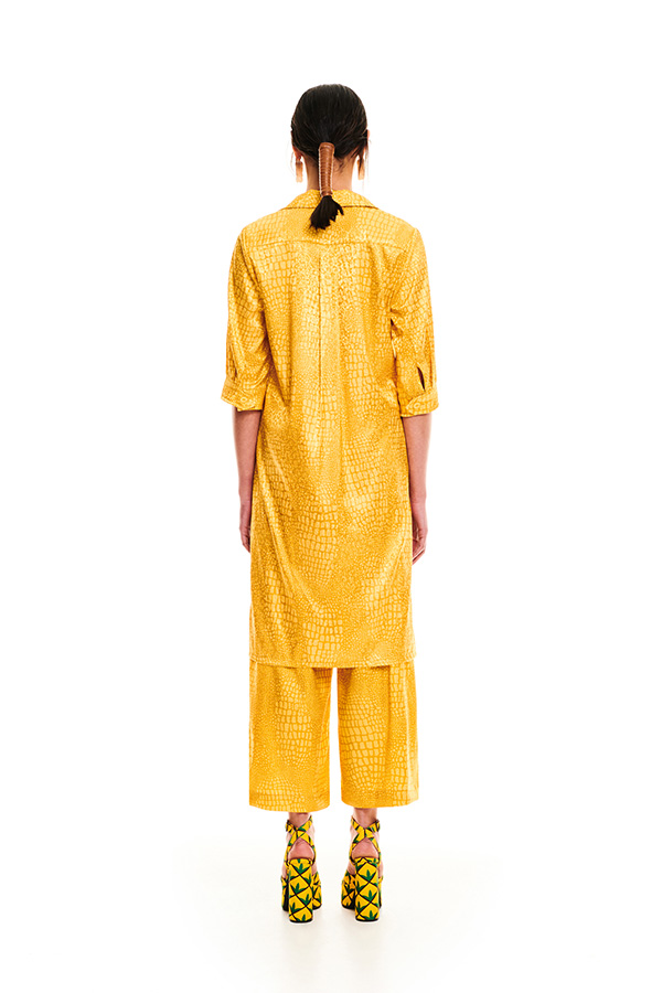SHORT SLEEVE MIDI DRESS YELLOW CROCO