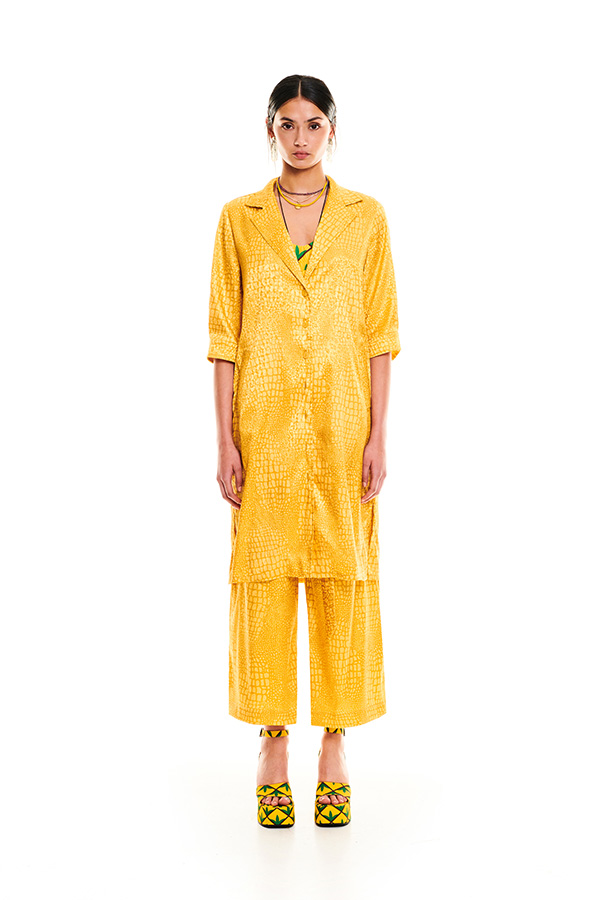 SHORT SLEEVE MIDI DRESS YELLOW CROCO